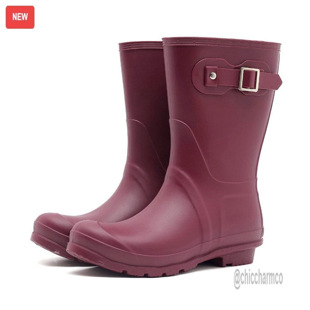 Women's Waterproof Mid Calf Rain Boots Lightweight Anti-Slip Garden Shoes